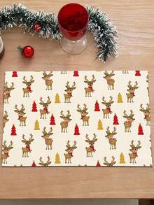 1/2/4/5/6/8pcs Digital Print Placemats, Christmas Pattern Printed Placemats Table Decor, Suitable For Daily, Holiday, Party, Birthday, Wedding, Dinner, Kitchen, Dining Room And Home Textile Decoration - Multicolor - View 12