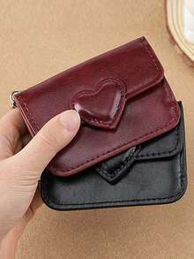Oil Wax Leather Coin Purse, High-End Heart-Shaped Wallet, Convenient Mini Small Bag, Student Multi-Slot Anti-Magnetic Card Holder - Multicolor - View 4