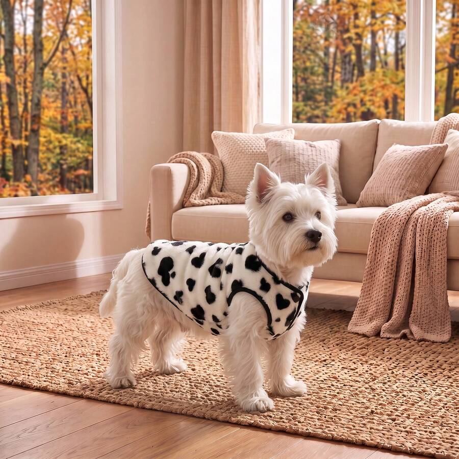 1 buah Rompi Anjing Peliharaan, Motif Hati yang Lucu, Rompi Hewan Peliharaan Lembut Berbahan Plush, Bagian Belakang Dilengkapi Cincin Tali untuk Penggunaan di Luar Ruangan, Cocok untuk Anjing Kecil/Sedang, Anak Anjing, Kucing, untuk Penggunaan di Luar dan Dalam Ruangan di Cuaca Dingin Musim Gugur/Musim Dingin - Putih - View 1