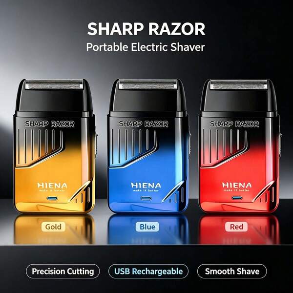 HIENA Portable Electric Shaver For Men, Reciprocating Foil Razor, USB Rechargeable Cordless Beard Trimmer, Gradient Color Mini Travel Shaver, Men Grooming Tool, Ideal Gift For Him