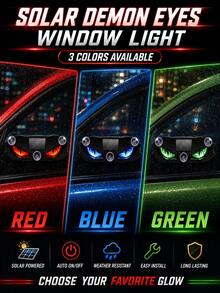 XF.Meraki Solar Demon Eye LED Window Light, LED Lights,Car Decoration,300mah,Waterproof Wireless Dynamic Warning Lights, For Car Windshield And Rear Window Decorative Ambient Lights,Car Accessories,Women's Car Accessories - A - View 8