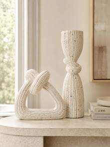 1pc Sandstone Color Knot Decor , Modern Abstract Ribbed Vase & Sculpture, Minimalist Wabi Sabi Home Decoration For Living Room Shelf Dining Table - Sandstone - View 1