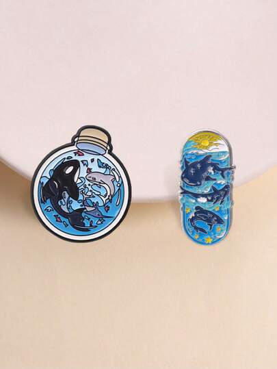 Ocean Shark Orca Whale Enamel Pin Set Skateboard Bottle Cartoon Marine Animal Lapel Badge For Backpack Jacket Decor