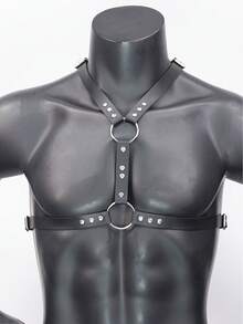 Men's PU Leather Body Harness, Adjustable Rivet Metal O-Ring Strap Accessory, Suitable For Halloween Cosplay, Carnival Party, Nightclub Party - Black - View 6