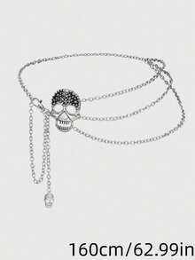 1PC Women Street Punk Multi‑Layer Skull Waist Chain, Y2K Gothic Adjustable Body Chain For Plus Size, Halloween Party Waist Accessory - Silver - View 15