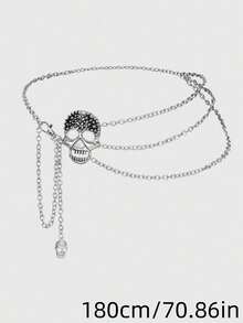 1PC Women Street Punk Multi‑Layer Skull Waist Chain, Y2K Gothic Adjustable Body Chain For Plus Size, Halloween Party Waist Accessory - Silver - View 16
