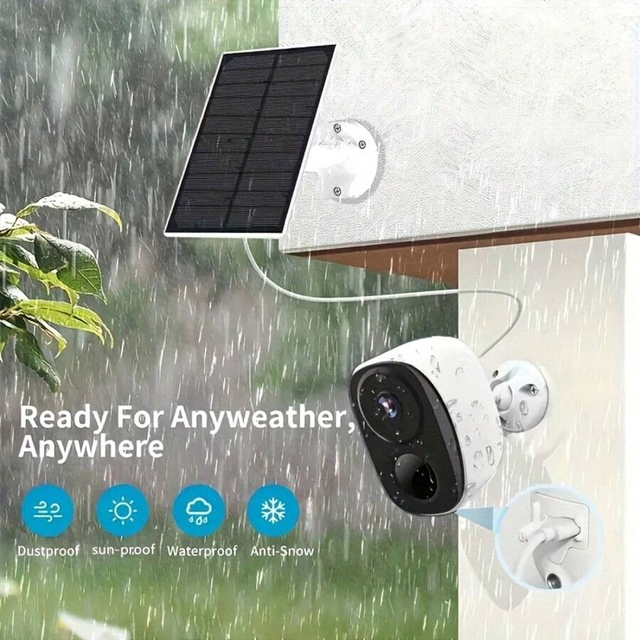 Outdoor 2K Solar Powered Camera (Can Be Connected To Solar Panel Or Type-C Cable), Waterproof, Moisture-Proof, Snow-Resistant, Anti-Theft, Free APP Real-Time Two-Way Audio, AI Smart Security Monitoring, AI Smart Detection Of People And Pets Movement, App Real-Time Push Notification, Best Gift - Halloween/Christmas And Other Major Holidays - Built-In Lithium Battery - Multiple Specifications - View 1