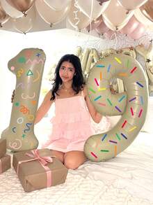 Creative Birthday Number Balloons, 2 Large 40-Inch Cream Color 0-9 Number Foil Balloons, With Colorful Heart, Confetti, Geometric Shape, Flower Stickers, Suitable For Birthday Creative Party, Anniversary Celebration, Baby Shower Decoration - 40inch - View 11