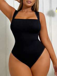 1pc Plus Size Women's Seamless Tummy Control Butt Lifting Bodysuit Shapewear PAUKEE - Black - View 1