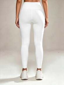 Hotalk Women's High Waist Leggings, Tummy Control & Butt Lifting, Soft & Silky Fabric, Suitable For Sports, Running And Daily Commute - White - View 3