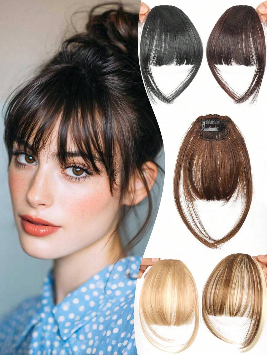 Women's Clip-In French Bangs Hair Piece, No Sideburns, Synthetic Hair, Natural Style, Heat-Resistant Fiber, Lightweight Invisible Clip-In Hair Accessory - Multicolor - View 1
