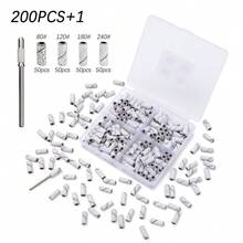 200+1件組 (#80#120#180#240) 4種粗粒度 附迷你軸心 3mm 迷你磨砂環帶組 電動磨甲機美甲磨頭 美甲工具配件 - 淺灰色 - 查看 11