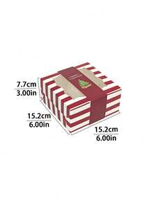 4pcs/12pcs Holiday Window Gift Boxes, Christmas Striped Square Dessert Boxes, Red & Green Santa Tree Design, Party Favors, Cookies & Small Gifts Box - View 2
