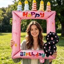 3pcs Birthday Memory Photo Frame Aluminum Foil Balloon Set With Numbers 0-9, Birthday Party Photo Props Scene Decoration - View 2