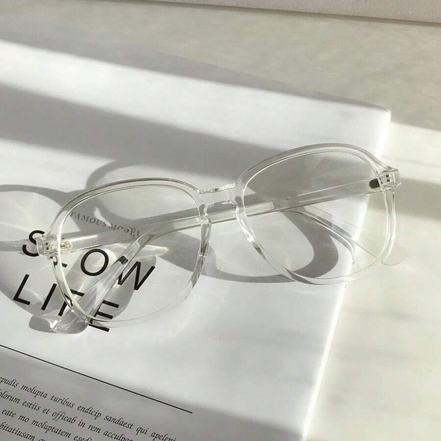 New Retro Fashion Oversized Plain Lens Glasses, Unisex, High-End Personalized Versatile, First Choice For Daily Wear, Suitable For Daily Wear, Outdoor Activities And Travel Fashion Accessory. - Clear - View 1