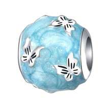 1pc Light Blue Murano Pendant Bead, Silver-Plated Starfish, Four-Leaf Clover, Shell, Turtle, Butterfly Hanging Charm, Large Hole Design, Suitable For Bracelet, Handmade Jewelry Making, For Girls - Baby Blue - View 8