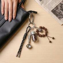 Y2K Coffee Bean Bag Charm, Cute Coffee-Themed Keychain, Woven Cord Metal Pendant, Unique Handbag Backpack Accessory - Multicolor - View 2