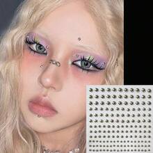 2/4 Sheets Black Silver Cross Round Dot Face Stickers Eye Nail Gem Decals Self-Adhesive Sticker For Music Festival Y2K Party Makeup Body Decor Concert Look Face Gems - Multicolor - View 3