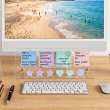1pc-Monitor Memo Board Holder 13.8 Inch X 4.7 Inch, Office Organization Notepad Holder, Suitable For Computer Sticky Note Holder, Saves Space Under Monitor, Movable And Reusable, Suitable For Office And Home Desktop Decoration Screen Protector - A - View 4