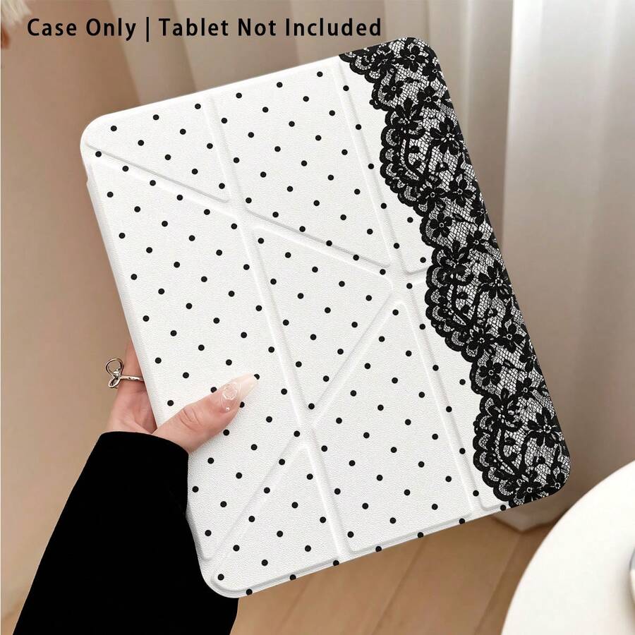 Polka Dot Lace Pattern Painted Effect Tablet Protective Case With Stand, Compatible With Honor 8/9/10/X8/X8A/X9/X8Pro/X9Pro/ MatePad SE 11 Inch/MatePad 11 Inch/11.5 Inch/MatePad Pro And More/Apple 10th Gen/11th Gen 2025 (A16)/ Galaxy Tab A7/A9 And Other Popular Models - Style 17 - View 1
