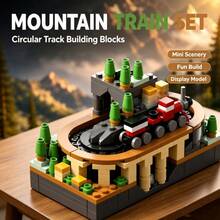 Mountain Train Building Blocks Set, Circular Track Mini Scenery Model, Fun Desktop Display, Collectible Gift For Birthday, Halloween, Christmas, Thanksgiving For Adult Hobby Collectors - Multicolor - View 6
