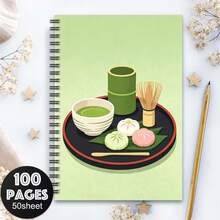 Vintage Japanese Matcha Tea Ceremony Illustration A5 Spiral Notebook, 50 Sheets 100 Pages, For Office, Classroom, And Meeting Records, Portable Notepad And Diary For Professionals, Creative Gift - One Book (50 Pages, 100 Pages) - View 4