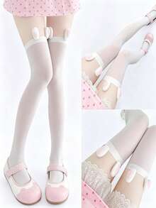 1/2 paires de chaussettes hautes mignonnes pour femmes avec oreilles de lapin 3D, chaussettes hautes douces, convenant pour Lolita, cosplay, costumes d'Halloween - Multicolore - Voir 1