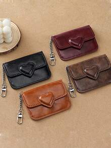 Oil Wax Leather Coin Purse, High-End Heart-Shaped Wallet, Convenient Mini Small Bag, Student Multi-Slot Anti-Magnetic Card Holder - Multicolor - View 1
