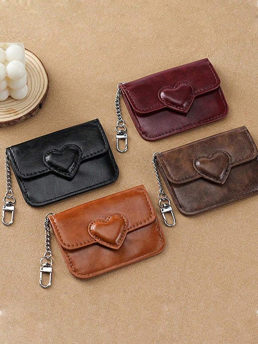 Oil Wax Leather Coin Purse, High-End Heart-Shaped Wallet, Convenient Mini Small Bag, Student Multi-Slot Anti-Magnetic Card Holder - Multicolor - View 1