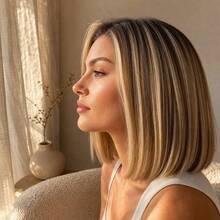 Honey Blonde Piano Highlight Short Bob Wig 13x4 HD Transparent Lace Frontal Human Hair Wigs For Women Salon Color Hair 150% Density Ombre 4/27 Straight Glueless Wear And Go Wigs Cheap Highlight 12inch Colored Bob Wig Pre Plucked With Baby Hair Around - S4/27 - View 5