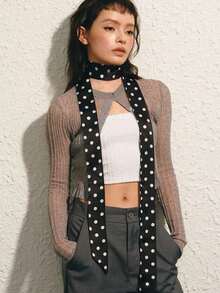 1pc Women's Dotted Print Twill Fashion And Elegant Scarf, Can Be Used As Decorative Scarf, Hair Band, Hair String, Etc., Multi-Functional Scarf - Black - View 1