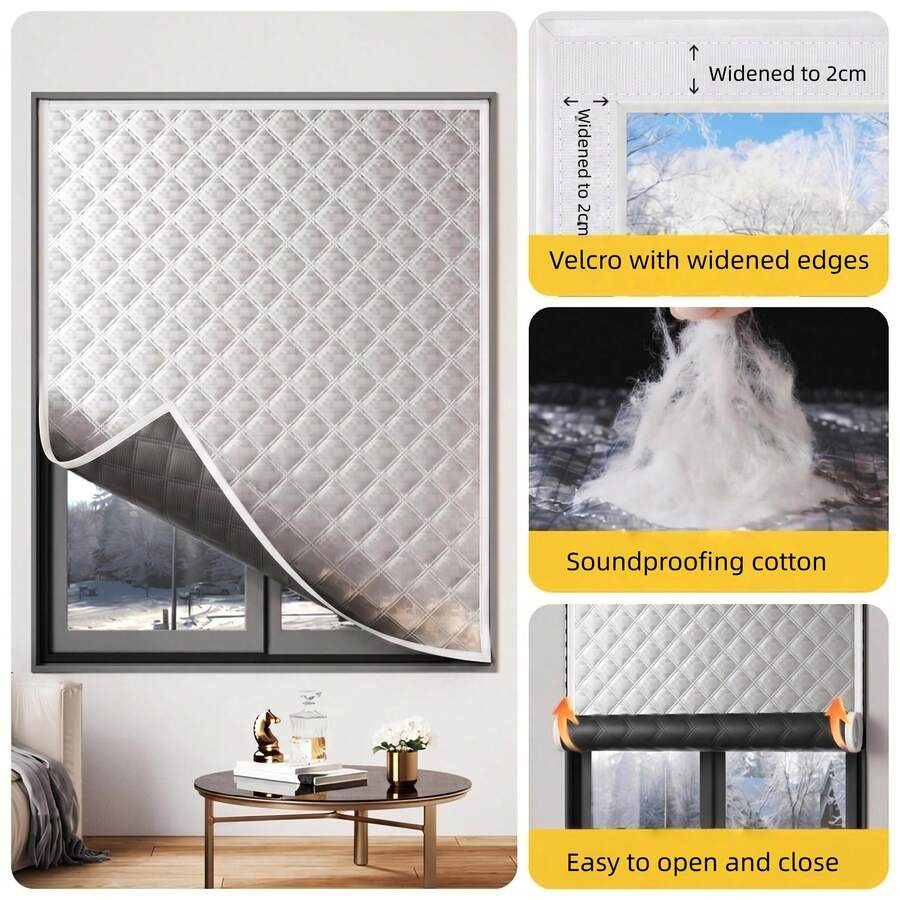 Thickened Aluminum Foil Insulated Curtains, Window Windproof Cold-Proof Noise-Reducing, Winter Heat Retention Anti-Freeze, Customizable Size Easy Opening And Closing - Cotton Silver Curtain With White Edge - View 1