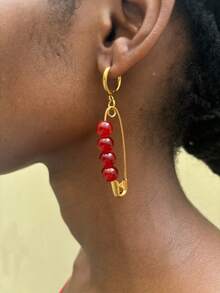 Minimalist Stainless Steel Paperclip Earrings With Colorful Beads, Personalized Ear Jewelry For Women - Earrings - View 2
