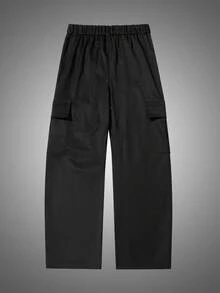 Men's Loose Curved Leg Wide Leg Cargo Pants With Multiple Pockets, Elastic Waist, Casual Sports Long Pants For Autumn, Daily Commute, Running, Parkour, Gift For Boyfriend - Black - View 3