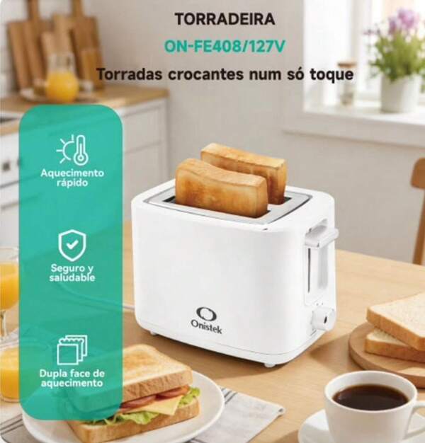 Torradeira Elétrica 2 Fatias 650W Aquecimento Rápido 7 Níveis