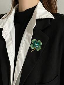 1pc/3pcs Clover Brooch For Women, Luxury Sparkling Rhinestone Pin, Elegant High-End Alloy Rhinestone Brooch, Vintage Exquisite Suit Coat Hat Scarf Decoration Accessory - Green - View 13