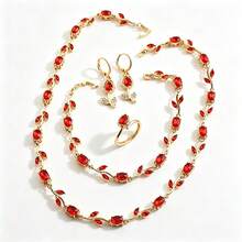 4pcs/Set Gentle & Elegant Rose Inspired Multi-Color Zirconia Necklace, Bracelet, Earrings And Ring Set, Women's Daily Streetwear Accessories - Set - View 6