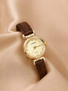 LIANDU Vintage Mini Round Leather Strap Quartz Women's Watch, Gold Case Dial With Rhinestone Markers, Elegant Formal Watch, Suitable For Various Occasions Like Holidays, Parties, Weddings, Back To School, Christmas, Thanksgiving, Halloween, Easter, Etc., Perfect Gift For Women - Brown - View 7