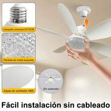2 Piazes Ventilador de techo para con control remoto Pequeño ventilador de bombilla LED, bombillas de ventilador creativas para reemplazo, luz ambiental para el hogar, dormitorio,súper silencioso, viento fuerte, cabeza de luz E27, con función de memoria - cristal - Ver 3