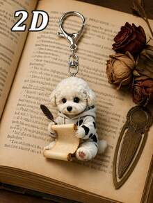 Cute 2D Flat Acrylic Letter Writing Puppy Keychain, Bag Accessories, Car Keychain Accessories, (Accessories Are Flat, Not 3D) Valentine's Day, Back To School, Christmas, Easter, Birthday - Multicolor - View 12