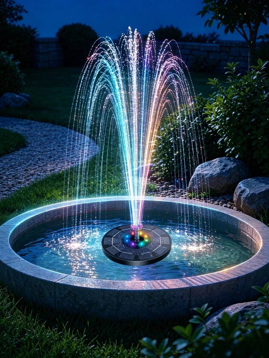 Solar Water Fountain With Lights, Solar Bird Bath Fountain Outdoor, Solar Powered Fountain Pump For Garden Decor, Pool Accessories - Black and White - View 1