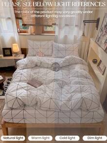 2/3pcs White Geometric Triangle Pattern Duvet Cover Set, No Filling, Breathable Super Soft All Season (1pc Duvet Cover + 1/2pcs Pillowcases, No Pillow Inserts), Soft Bedding Set, Suitable For Bedroom, Back To School Dorm Use - White - View 6
