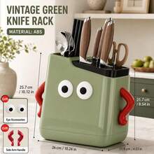 1pc Cute Cartoon Face Knife Holder, Multi‑Slots Knife Organizer With Built‑In Chopstick Holder & Pull‑Out Drip Tray, Space‑Saving Kitchen Countertop Storage Rack - View 11