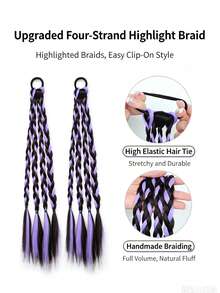 Pair Of Purple Highlighted Ponytail Boxing Braids, Dopamine Concert Style Braided Hair, Dreadlocks Hair Ties Hair Accessories - Violet Purple - View 3