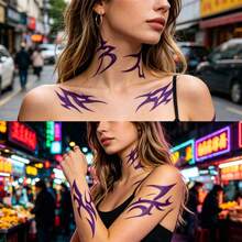 10 Sheets Irregular Claw Temporary Tattoo Stickers, Long-Lasting Easy To Apply And Remove, Self-Adhesive Purple Holographic Rainbow Neck Chest Body Tattoos For Rave Festival Goth Club Makeup - Purple - View 10