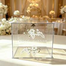 Clear Acrylic Lockable Wedding Card Box With Visible Window, Bohemian Style Wedding Reception Gift Card Storage Box, Can Hold Cash Envelopes And Greeting Cards, Suitable For Weddings, Birthday Parties, Baby Showers, Tabletop Decor - 1PC - View 5