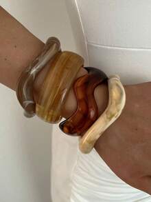 4pcs Multi-Layer Stackable Fashion Minimalist Elegant Exquisite Vintage Design Geometric Ribbon Wavy Texture Brown Resin Asymmetrical Marbled Pattern Exaggerated Wide Chunky Bangles Holiday Vacation Party Date Gift Daily Commute Wear Personalized - Multicolor - View 5