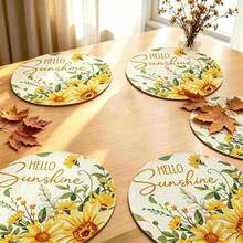 1/4/6pcs Autumn Collection Sun & Sunflower Hand-Painted Pattern Placemats, Suitable For Home Kitchen, Made Of Polyester Fiber, Kitchen Table Decoration, And Party Scene Decoration - Multicolor - View 3