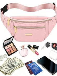 Nylon Waist Bag, Multi-Pocket Horizontal Waist Bag With Extra Large Zipper Pull, Adjustable Shoulder Strap And Quick Release Buckle, Large Capacity Multi-Function Bag, Suitable For Women's Daily Commute And Outdoor Travel - Multicolor - View 1