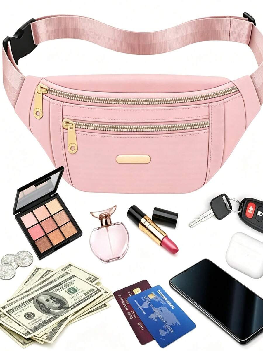 Nylon Waist Bag, Multi-Pocket Horizontal Waist Bag With Extra Large Zipper Pull, Adjustable Shoulder Strap And Quick Release Buckle, Large Capacity Multi-Function Bag, Suitable For Women's Daily Commute And Outdoor Travel - Multicolor - View 1
